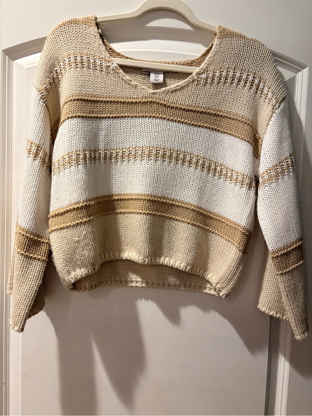 Sincerely Jules Cream and Tan Striped Scoop Neck Sweater